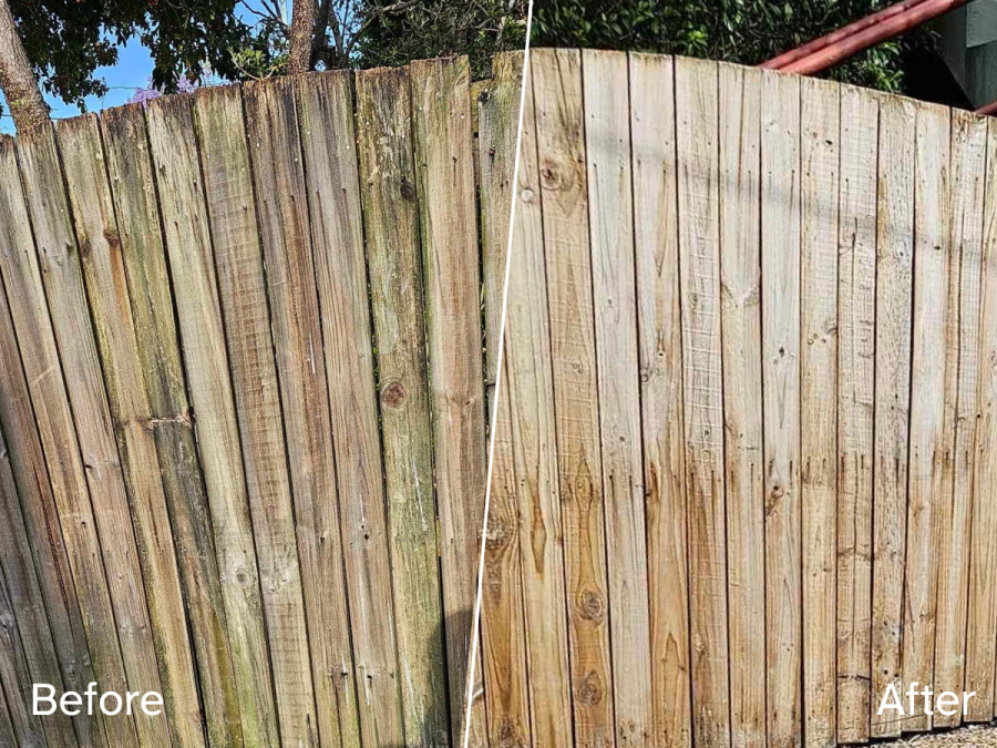 wooden fence cleaning before and after